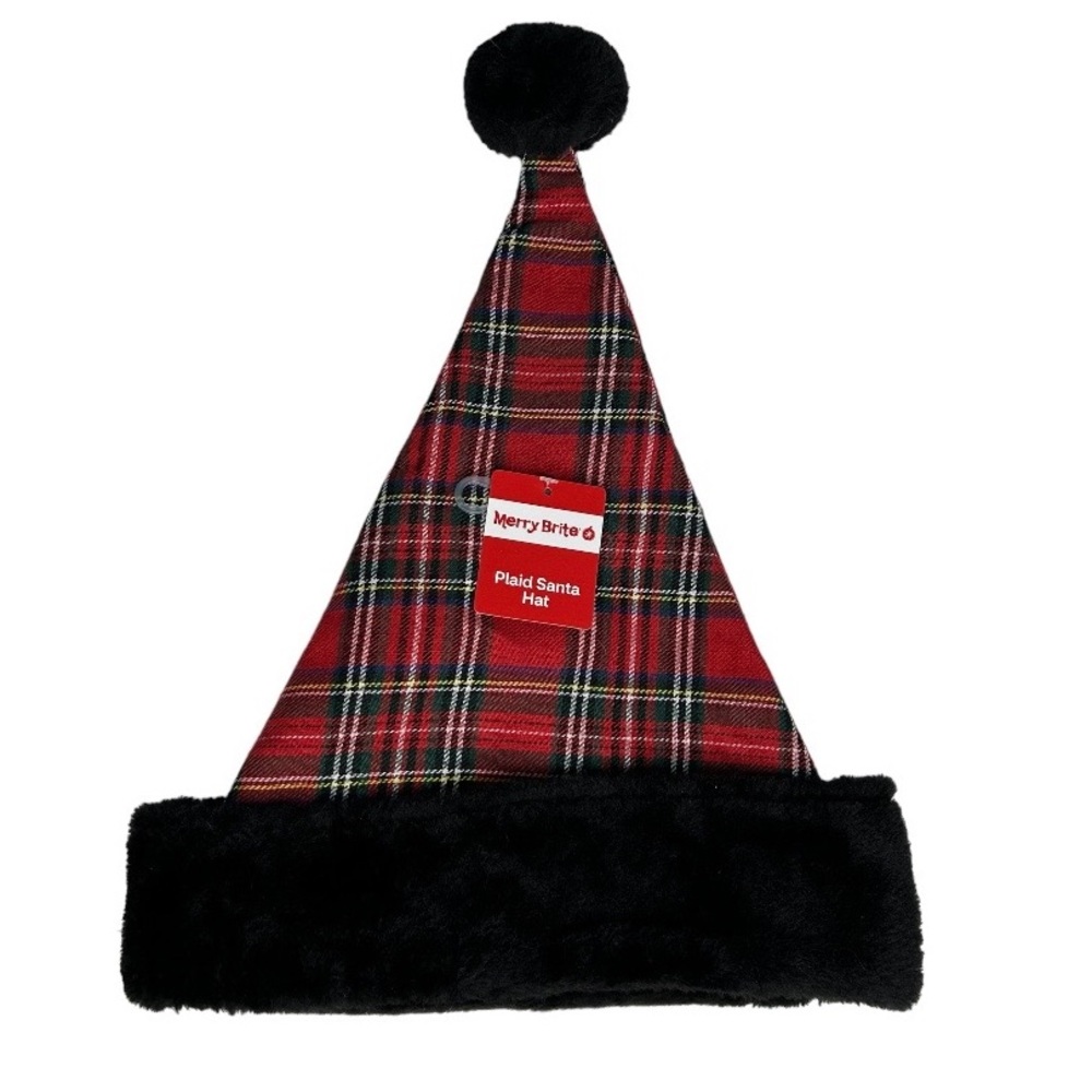 NEW Plaid Santa Hat Adult Size
